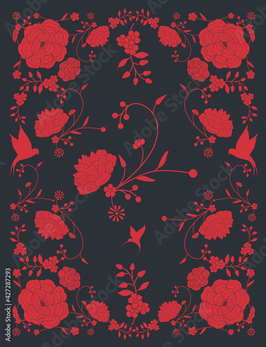Floral frame inspired by embroidered fabrics in vintage oriental style.