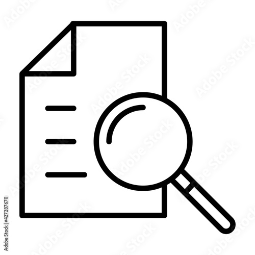 Analysis icon with magnifying glass and paper