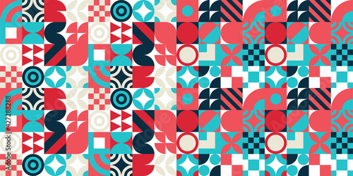 Seamless Bauhaus Abstract vector background. Retro geometric pattern. Simple shapes mosaic.