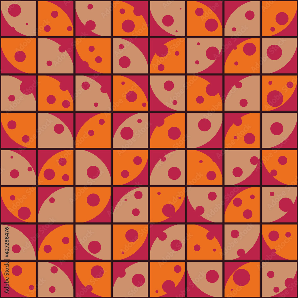 Pink and yellow mosaic tile with bubbles. Vector ornament. Pink and yellow mosaic tile with bubbles. Vector ornament.