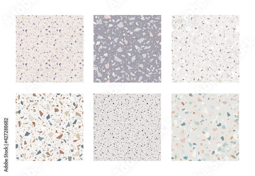 Fototapeta Naklejka Na Ścianę i Meble -  Set of granite stone terrazzo floor texture. Abstract background, seamless pattern. Vector illustration.