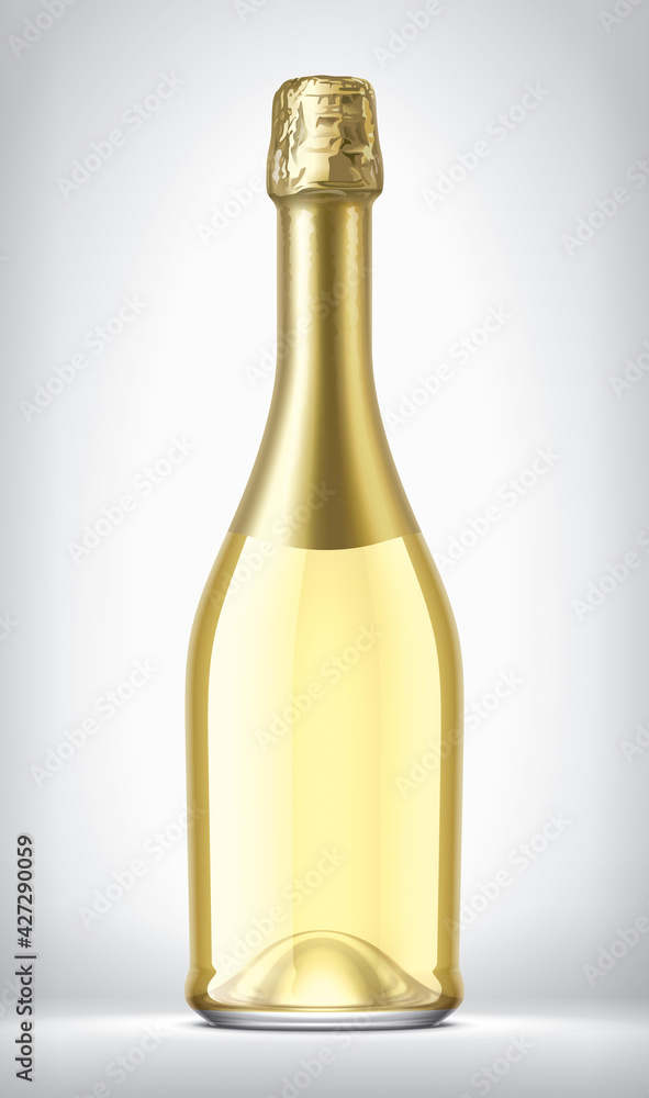 Fototapeta premium Glass Bottle on background with Gold Foil.