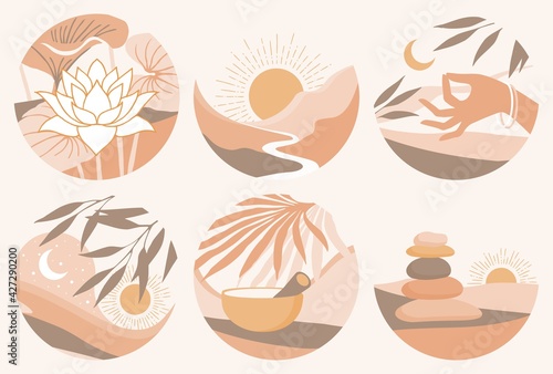 Set of six yoga related logos