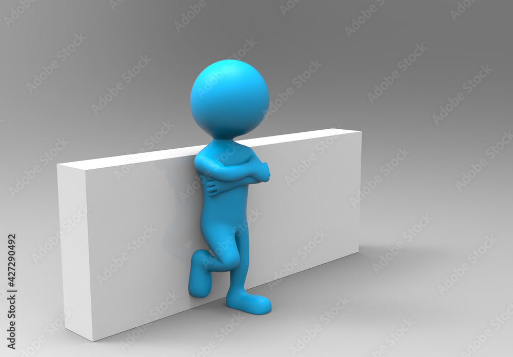 3d rendering of an balloonhead cutie lean against a wall 3d rendering of an balloonhead cutie lean against a wall