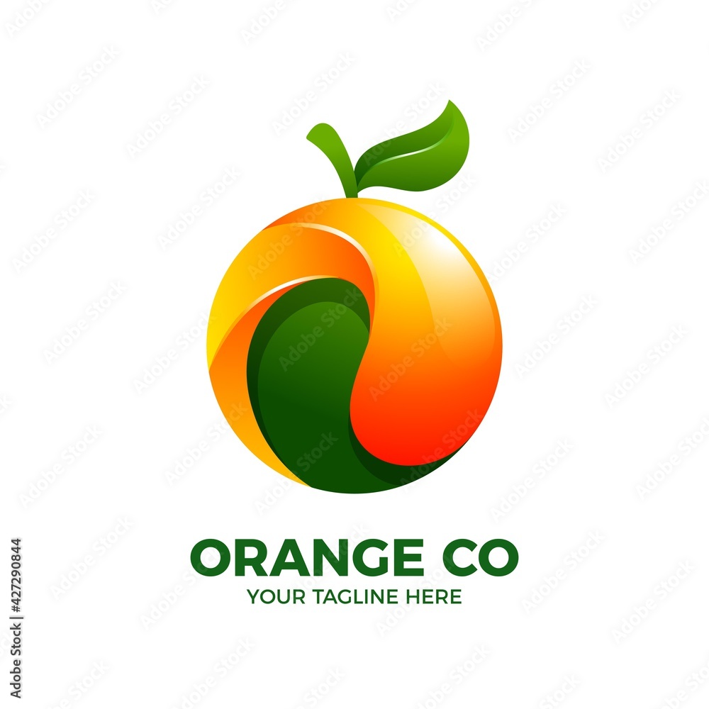 Orange Fresh Fruit 3D Logo Vector Template