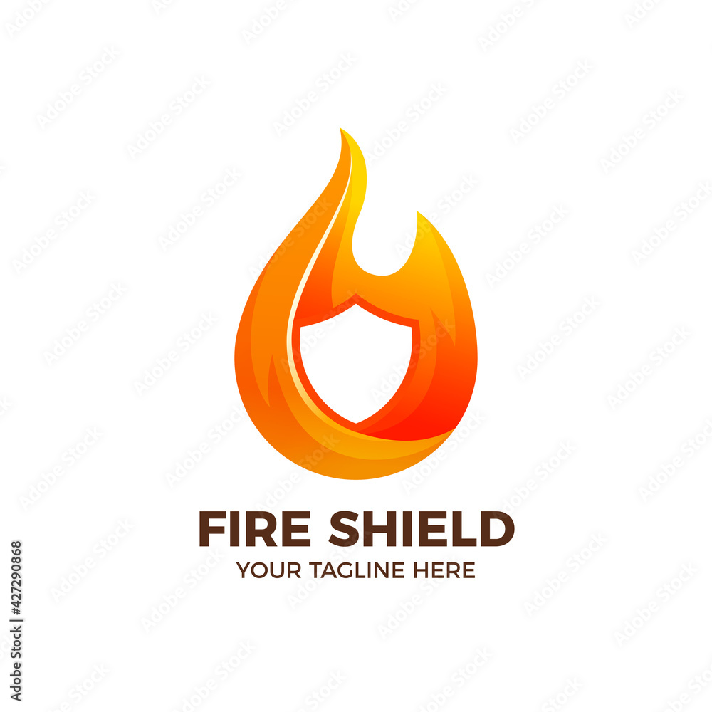 3d Fire Flame Shield in Gradient Color Logo Template 3d Fire Flame Shield in Gradient Color Logo Template