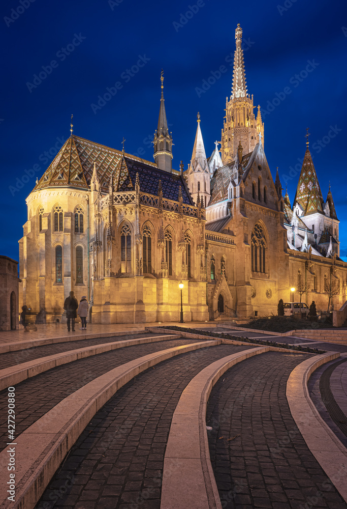 Wonderful Mathias Church in dusk in Budapest