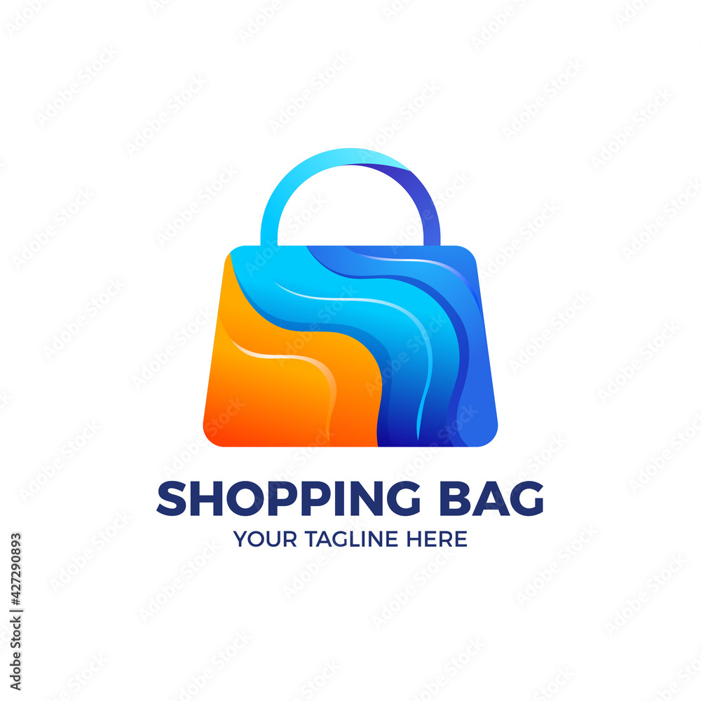 3D Shopping Bag in Gradient Color Logo Template