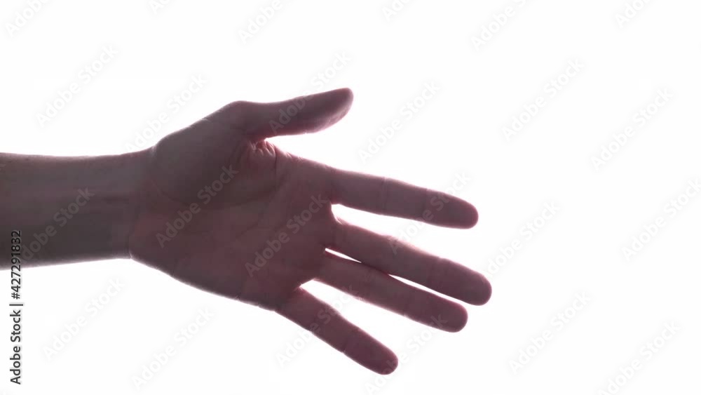 Hand With Palm Wide Open In White Background - close up, studio shot Hand With Palm Wide Open In White Background - close up, studio shot