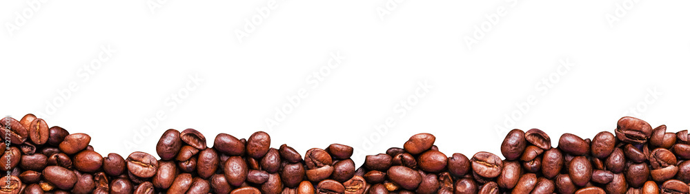 Roasted coffee beans pattern background, flat lay Roasted coffee beans pattern background, flat lay