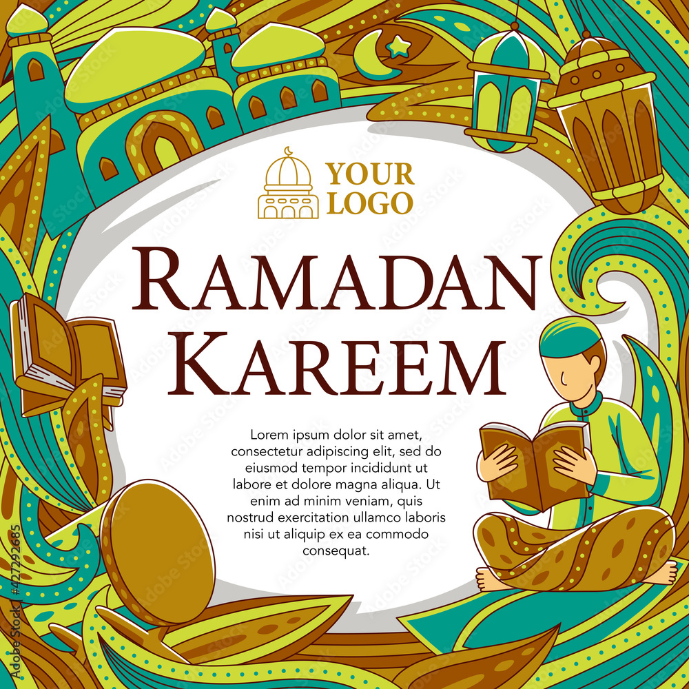 Obraz premium Ramadan Square Banner in Flat Design Style
