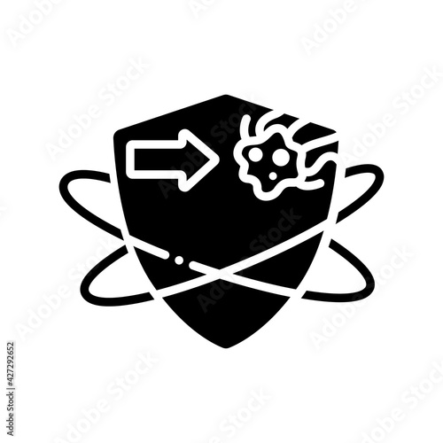 Cancer cells fight glyph icon. Anticancer treatment. Immunity strengthening concept. Immunology. Body defence system. Health care. Filled flat sign. Isolated silhouette vector illustration