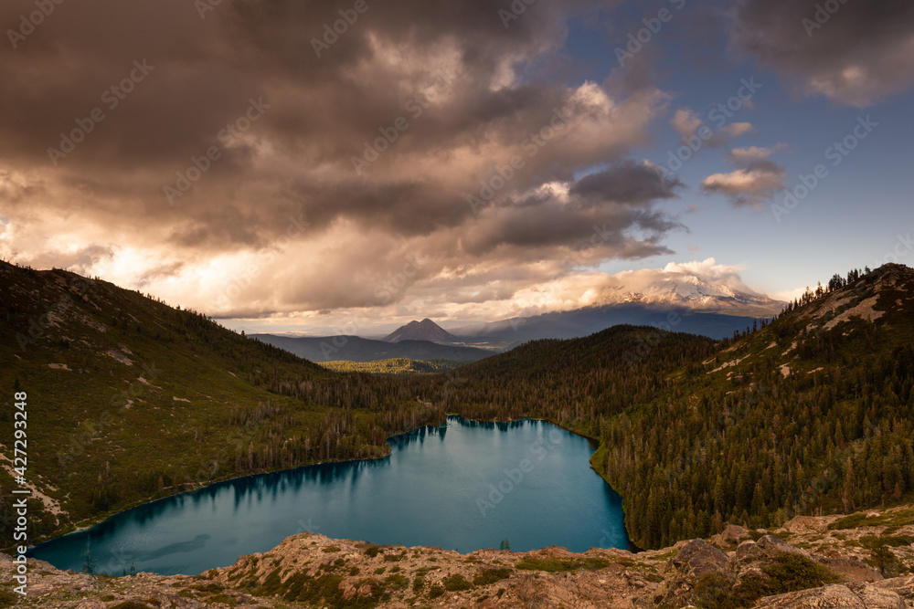 Fototapeta premium Clouds Over Mt. Shasta and Heart Lake