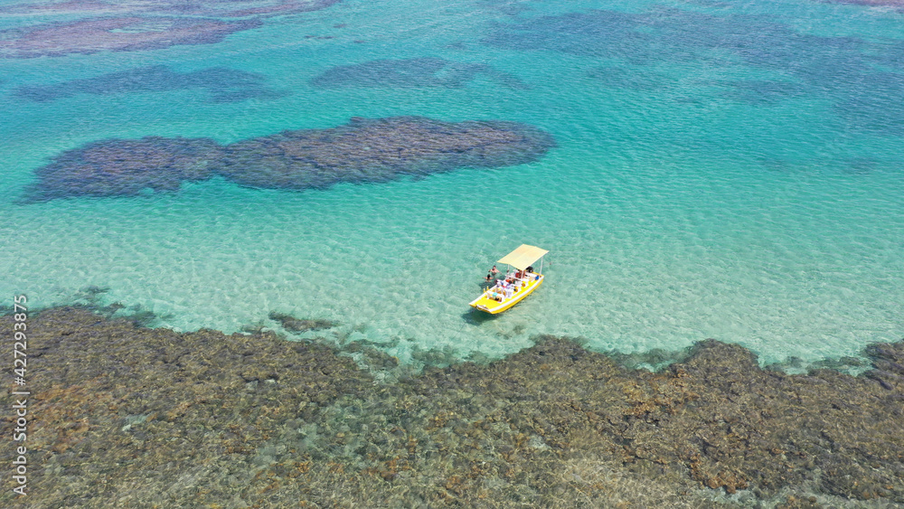 Panoramic view of turquoise waters of Sao Miguel dos Milagres in Alagoas State, Brazil 