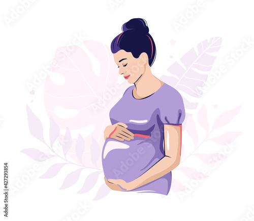 Pregnant woman on a heart-shaped background, maternity vector illustration