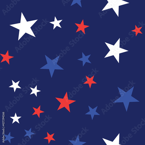 White, Red and Blue Stars with Dots Seamless Pattern