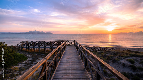 Sunrise at Platja de Muro near Alcudia - The beautiful beach during the pandemic at Mallorca  Spain