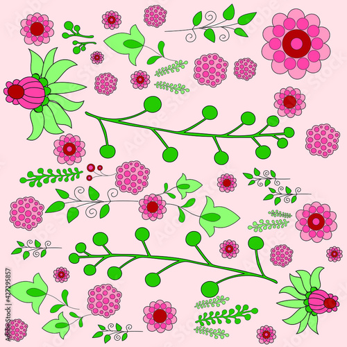 There is a seamless floral vector pattern for textile, handkerchief, children home textile, children clothes, digital clothes, wrapping paper, fabrics.
