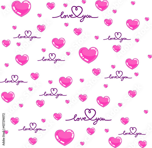 There is a seamless vector pattern for textile, children home textile, children clothes, digital clothes, wrapping paper, fabrics with hearts and " love you ".
