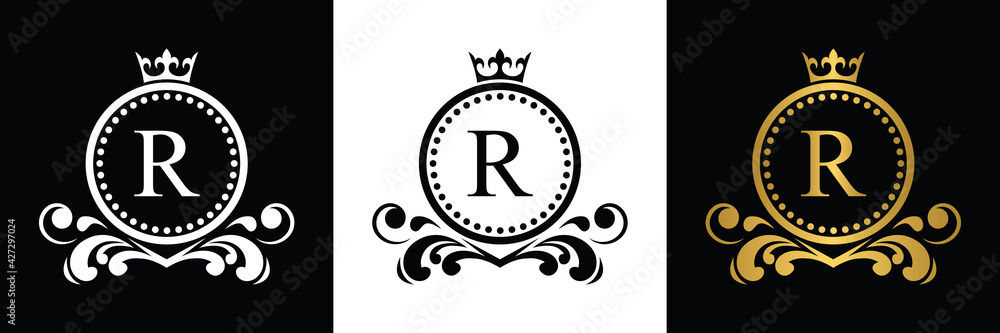 Golden and black Letter R template logo Luxury gold letter with crown ...