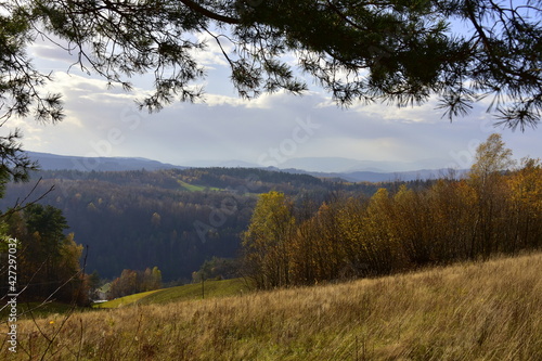Fototapeta Naklejka Na Ścianę i Meble -  Pogórze Rożnowskie, Polska, szlaki górskie, jesień
