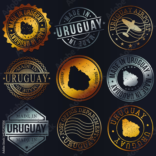 Uruguay Business Metal Stamps. Gold Made In Product Seal. National Logo Icon. Symbol Design Insignia Country.