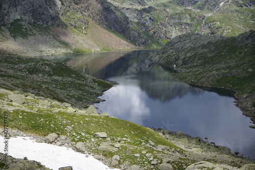 Panorama zwischen Langsee und Milchsee, Seeen der Spronser Seen, hochalpine Bergseen in der Texelgruppe in Südtirol