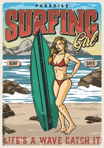 Vintage colorful surfing poster