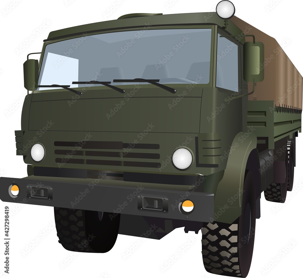Military cargo truck, on a white background. Vector image.