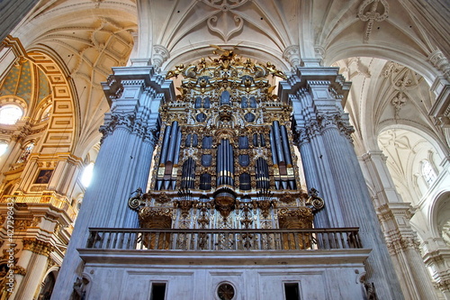 View of the elaborate architecture inside the Santa Maria de la Encarnacion Cathedral Granada, Andalusia, Spain