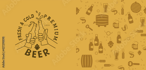 beer seamless pattern from a set of icons and Beer logo