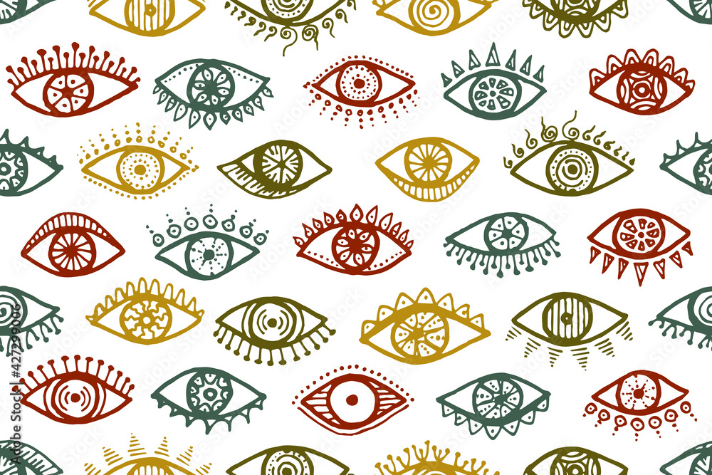 Hand drawn open eyes naive endless pattern. Pop Hand drawn open eyes naive endless pattern. Pop