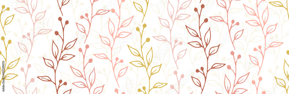 Berry bush sprigs botanical vector seamless ornament. Fine herbal fabric print. Meadow plants leaves and bloom illustration. Berry bush branches summer endless pattern Berry bush sprigs botanical vector seamless ornament. Fine herbal fabric print. Meadow plants leaves and bloom illustration. Berry bush branches summer endless pattern