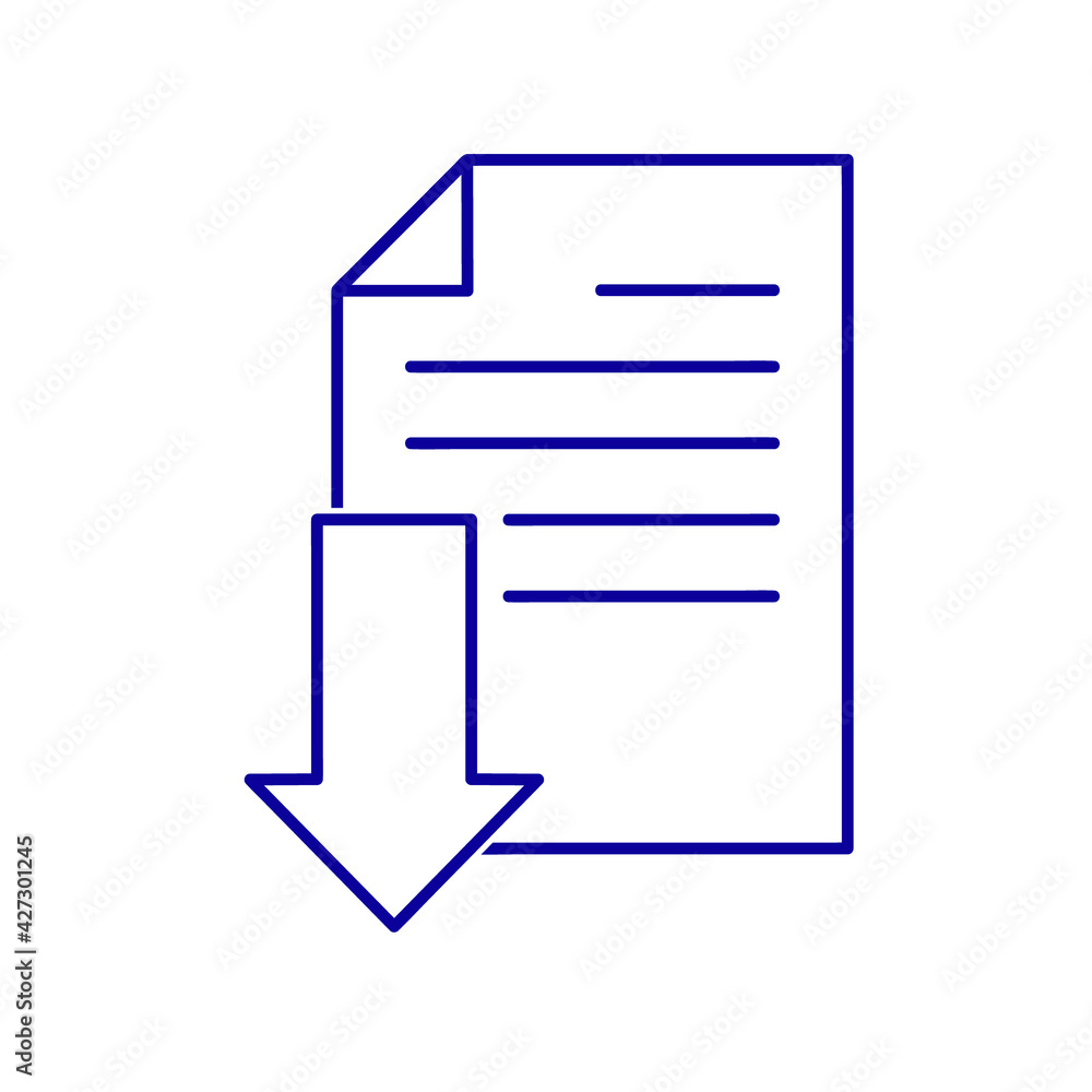 Document with downloading arrow that point down flat icon. Pictogram for web. Line stroke. Isolated on white background. Vector eps10 Document with downloading arrow that point down flat icon. Pictogram for web. Line stroke. Isolated on white background. Vector eps10