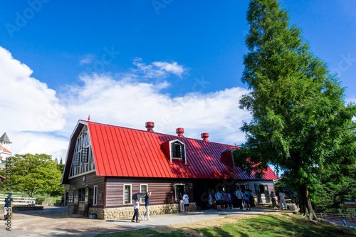 red barn and blue sky