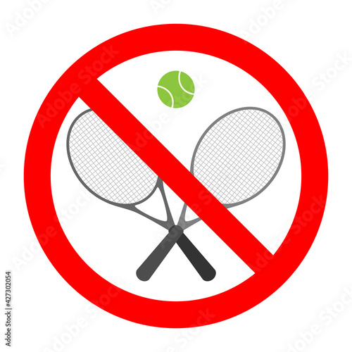 illustration of a prohibited tennis sign in a red crossed out circle on a white background
