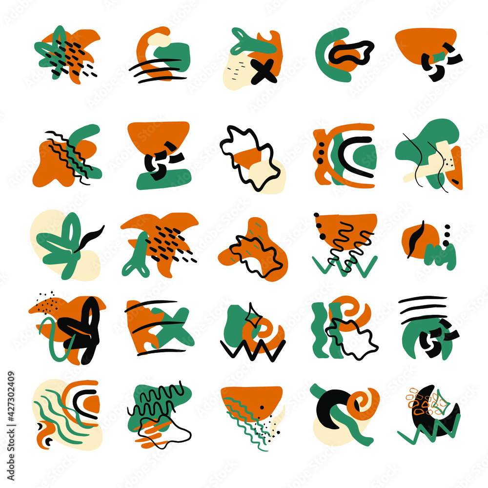 Vector set of design elements and shapes for abstract backgrounds, geometrical elements and leaves . Vector illustration Vector set of design elements and shapes for abstract backgrounds, geometrical elements and leaves . Vector illustration