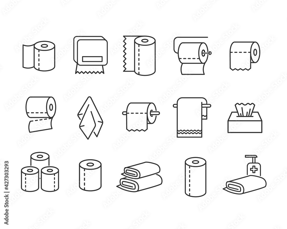 Paper towels flat icon set. Pictogram for web. Line stroke. Isolated on white background. Vector eps10 Paper towels flat icon set. Pictogram for web. Line stroke. Isolated on white background. Vector eps10