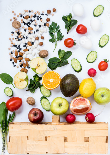 Wallpaper Mural Basket with fresh vegetables and legumes. Healthy life and vegan food concept. Torontodigital.ca