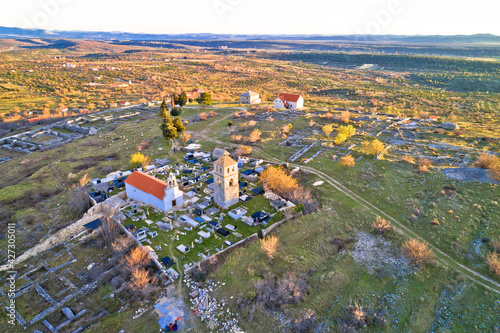 Aerial view of Bribirska Glavica historic town on the hill ruins photo