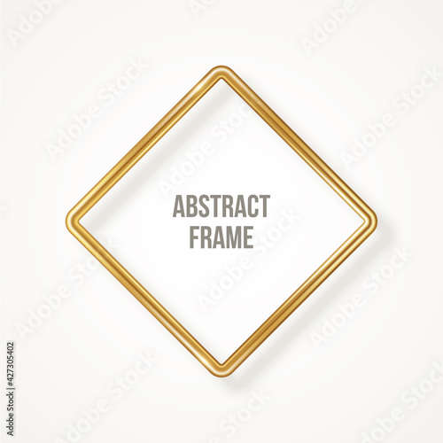 Rhombus luxury 3d gold frame isolated on the white background. Vector illustration. Wedding label, square badge, bronze metallic wire speech bubble for motivational quotes, luxury realistic border