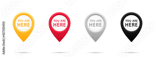 Marker and pointer icon set. Iocation indicator. You are here sign icon mark location pointer pin. Destination or location point concept. Vector illustration. EPS-10