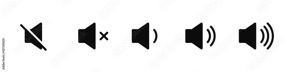 Sound volume icons set with different signal levels on white