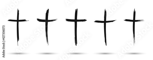 Set of christian cross. Christian symbol of Jesus Christ. Handdrawn christian cross symbol  hand painted with ink brush. Hand drawn signs isolated on white background. Vector illustration