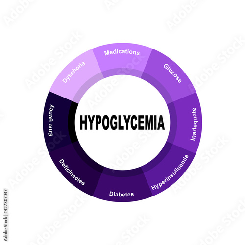 Diagram concept with Hypoglycemia text and keywords. EPS 10 isolated on white background