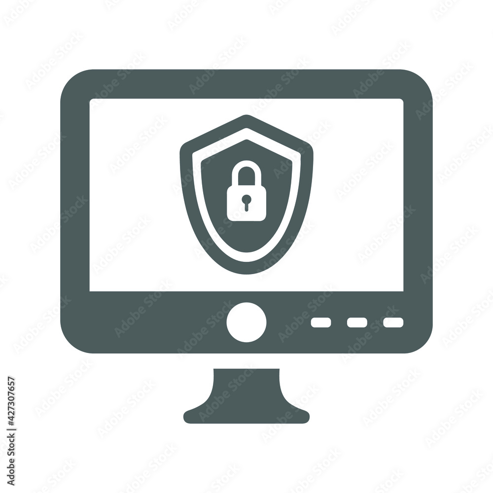 Computer, PC protection, web security icon. Gray vector graphics. Computer, PC protection, web security icon. Gray vector graphics.