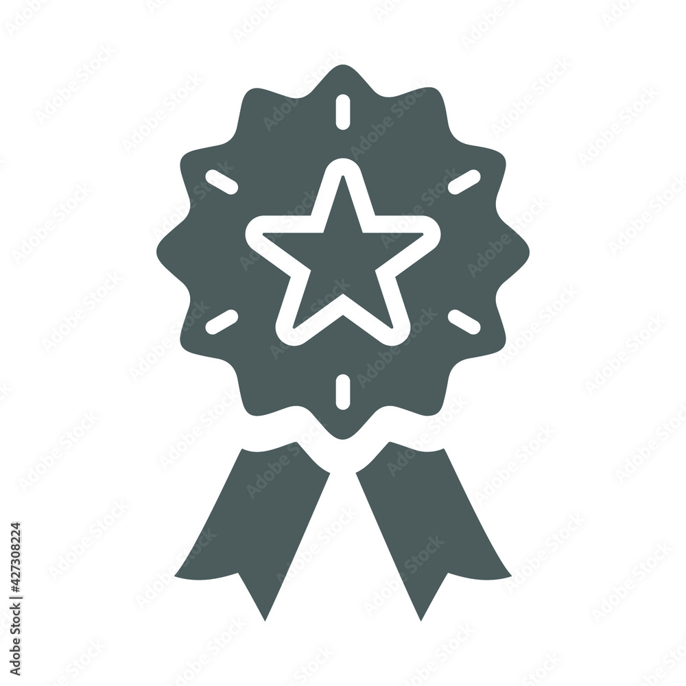 Achievement, award, best quality, ribbon icon. Gray vector graphics.