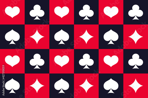 Seamless pattern with card suits. red and black vector icons.