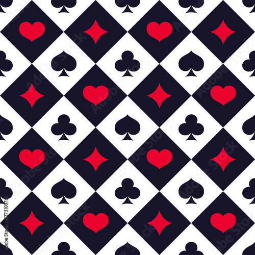 Seamless pattern with card suits. red and black vector icons.