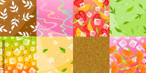 Background pattern, texture banner, lemon fruit food, seamless pattern, green wallpaper, design, cartoon style vector illustration